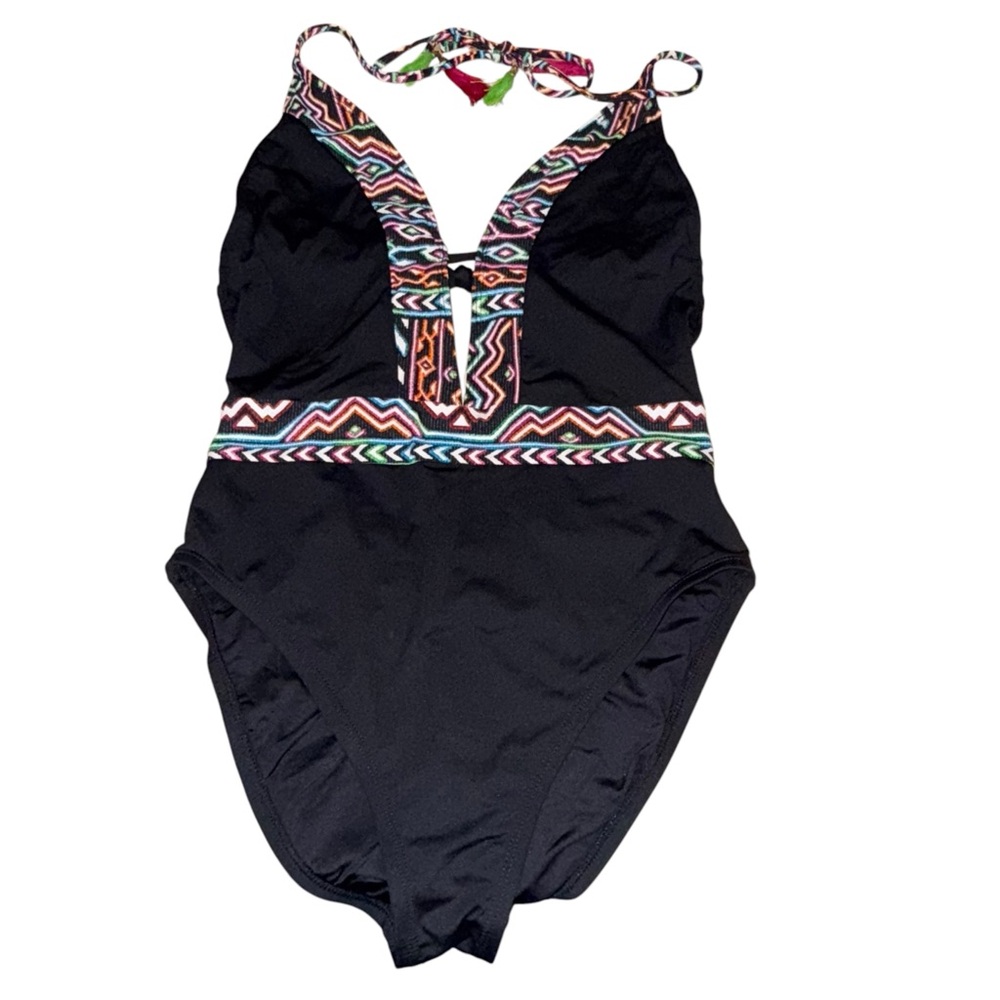 La Blanca La Azteca One-Piece Swimsuit with Colorful Trim Black Size 4